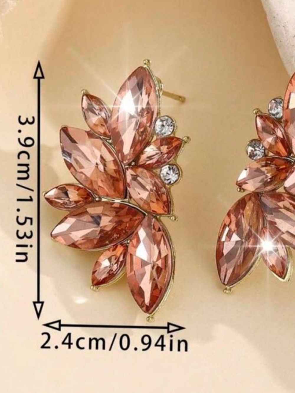 Apricot color Retro Cluster Crystal Dangle Earrings Rhinestone Stud Earrings - Picture 8 of 10